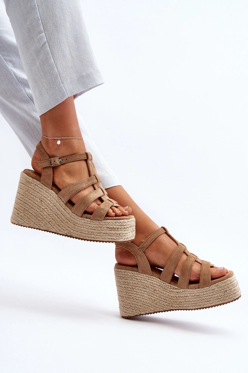 Sandały Na Koturnie Z Plecionką Brązowe Gnosis