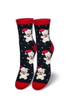 Damskie Skarpetki Świąteczne Miś W Czapce Mikołaja Czarne