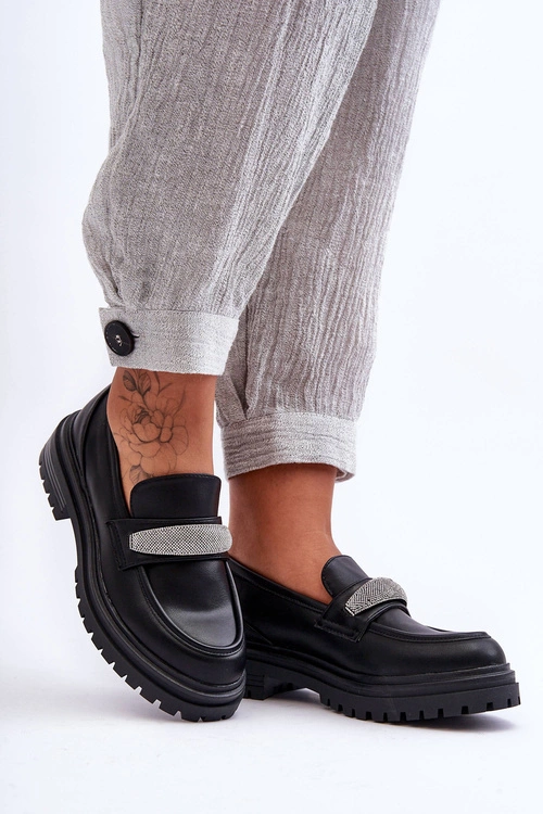 Masywne Skórzane Mokasyny Z Ozdobą Czarne Aricka