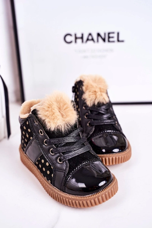 Dziecięce Ocieplane Botki Trampki W Groszki Czarne Anastasia