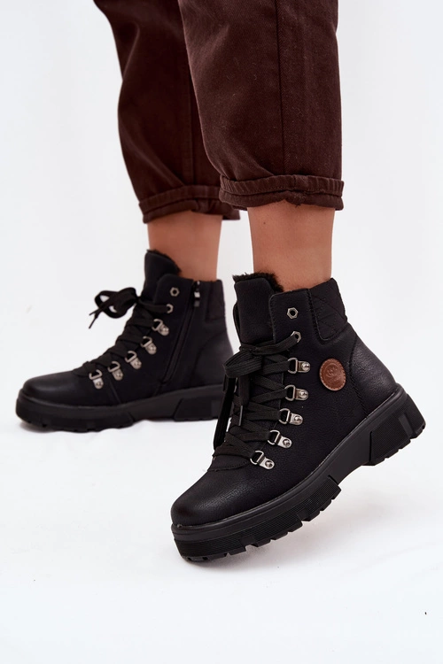 Ocieplane Trapery Damskie Na Platformie Czarne Zaraine