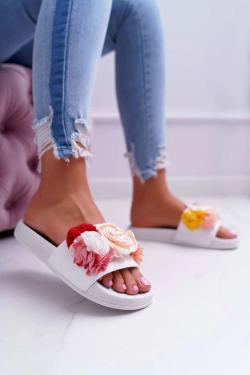 Damskie Klapki Z Kwiatem Białe Della