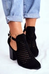 Botki Damskie Na Słupku Zamszowe Ażurowe Czarne Morrena