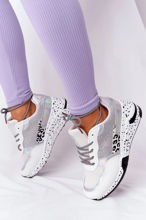 Damskie Sneakersy Na Koturnie Białe Z Brokatem Avery