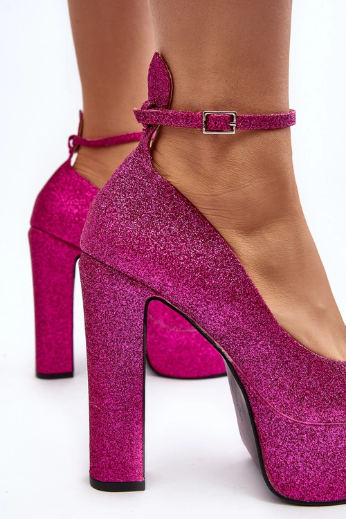 Brokatowe Czółenka Na Wysokim Słupku Fuksja Mommoi