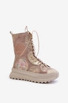 Skórzane Zamszowe Botki Na Platformie Ocieplane Maciejka 06565-04 Beżowe