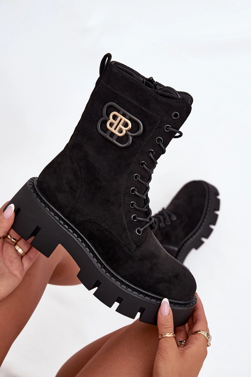 Ocieplane Botki Wokrery Damskie Z Ozdobą Czarne Melisse