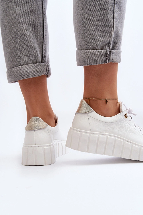 Zazoo 2919 Damskie Skórzane Półbuty Na Grubej Podeszwie Białe