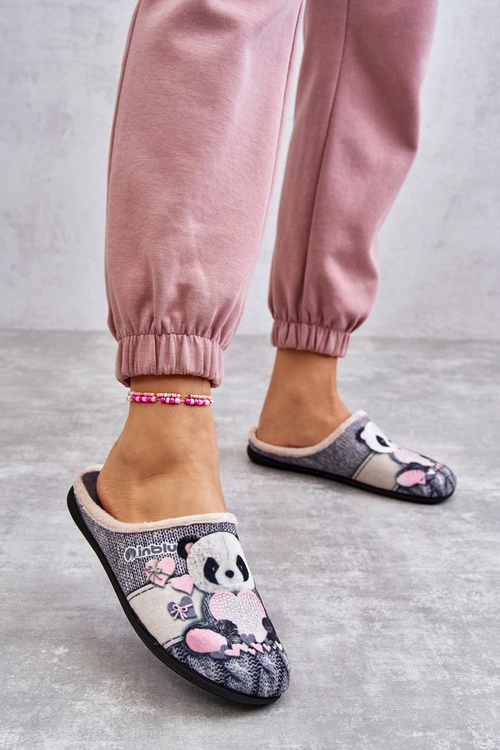 Papcie Klapki Befado Panda Z Sercem 155D209 Szare