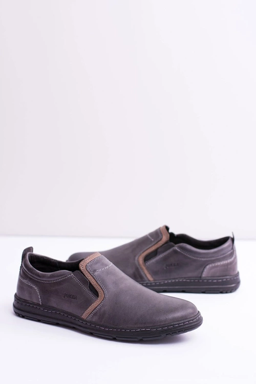 Wsuwane Skórzane Męskie Półbuty Leonidas Szare