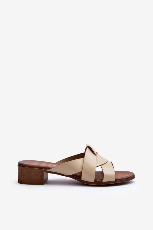 Zazoo 40236 Skórzane Klapki Damskie Na Niskim Obcasie Beżowe