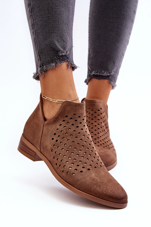 Niskie Botki Damskie Na Płaskim Obcasie Brązowe Janetris