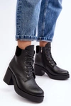 Skórzane Botki Damskie Na Słupku Czarne Lemar Leocera