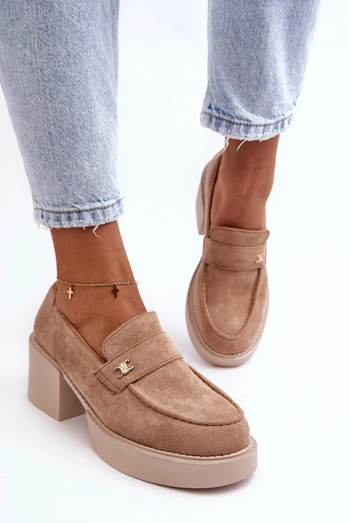 Zamszowe Półbuty Na Obcasie Damskie Beżowe Afnira