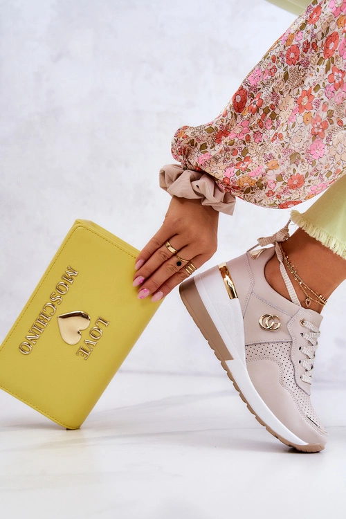 Damskie Skórzane Buty Sportowe Sneakersy Beżowe Loissa