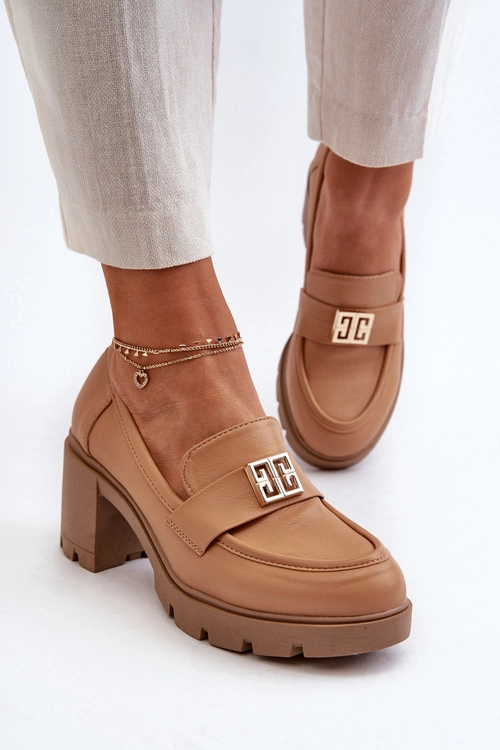 Półbuty Damskie Na Masywnym Obcasie Z Ozdobą Camel Ranunca