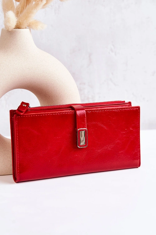 Duży Skórzany Portfel Na Magnes Czerwony Nereva