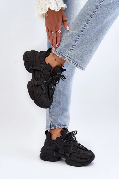 Sneakersy Damskie Na Masywnej Podeszwie Czarne Windamella