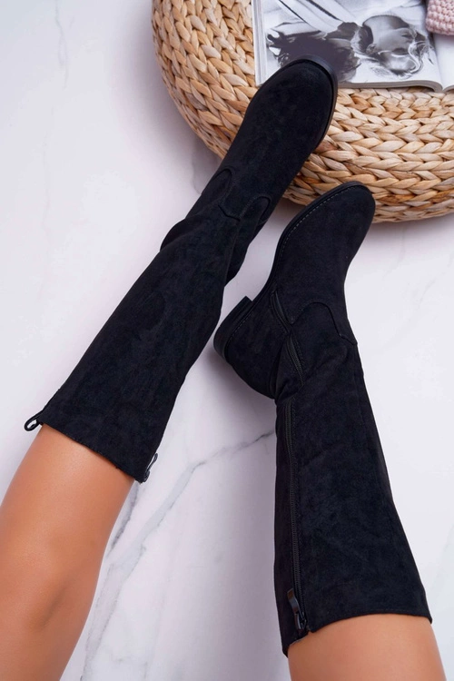 Damskie Kozaki Do Połowy Łydki Zamszowe Czarne Temet