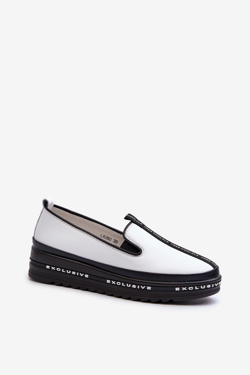 Skórzane Półbuty Damskie Na Platformie S.Barski LR260 Białe