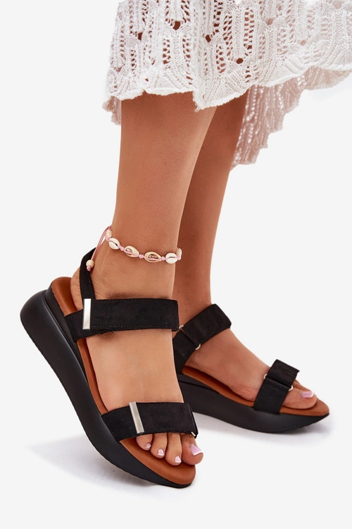 Sandały Damskie Na Koturnie Czarne Monera