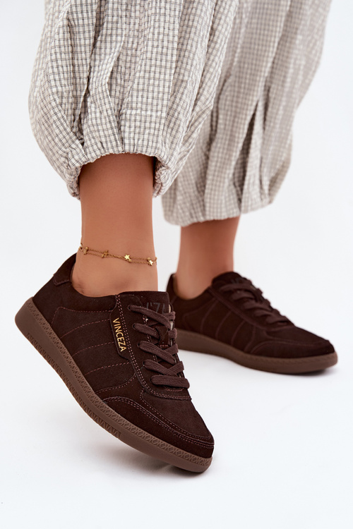 Skórzane Zamszowe Sneakersy Damskie Vinceza 79635 Czekoladowe