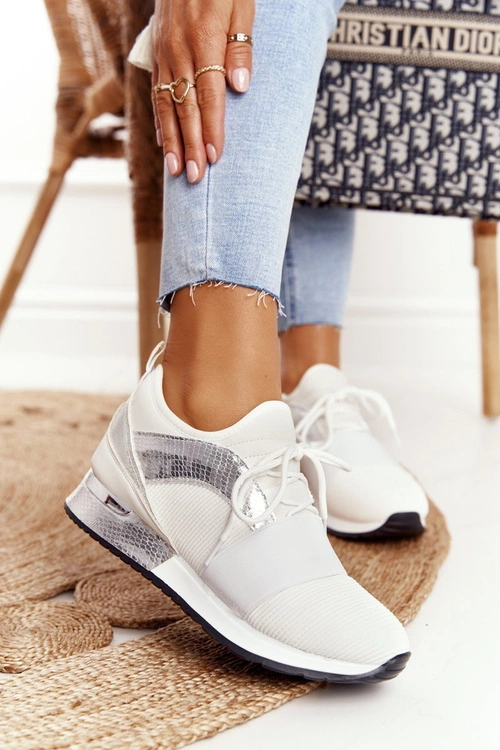 Damskie Sportowe Buty Sneakersy Biało-Srebrne Netta