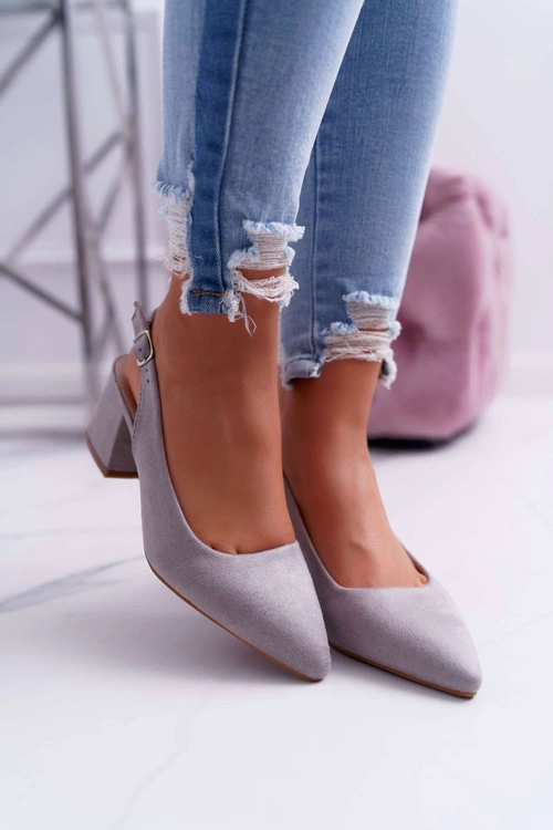 Czółenka Damskie Na Słupku W Szpic Szare Contrail