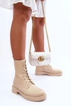 Skórzane Botki Workery Na Płaskim Obcasie Jasnobeżowe Aganne  
