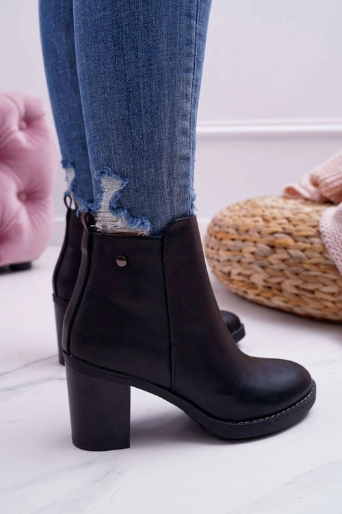 Botki Damskie Na Obcasie Czarne Serrena