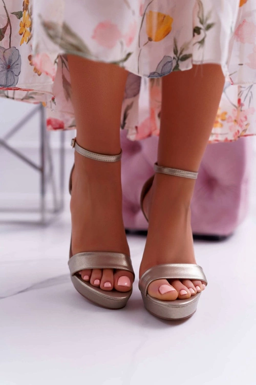 Sandały Damskie Na Obcasie Platformie Złote Ellania