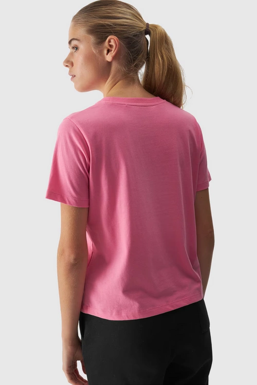 Gładki T-Shirt Damski Regular 4F 4FWAW24TTSHF1650-54S Różowy
