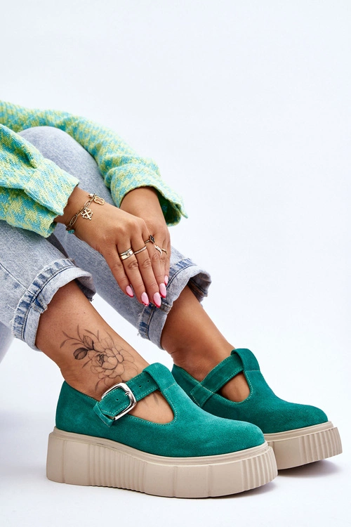Zazoo 20102 Modne Zamszowe Półbuty Na Masywnej Platformie Zielone