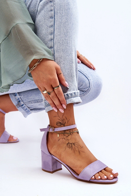 Zamszowe Klasyczne Sandały Na Niskim Obcasie Fioletowe Honeymoon