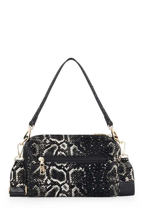 Klasyczna Torebka Listonoszka Wężowy Wzór NOBO N1340-CM23 Czarno-Złota