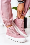 Damskie Skórzane Ocieplane Trampki Big Star EE274113 Różowe
