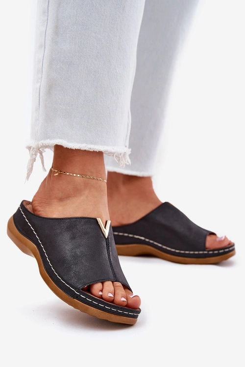 Wygodne Klapki Damskie Na Koturnie Czarne Claribelle