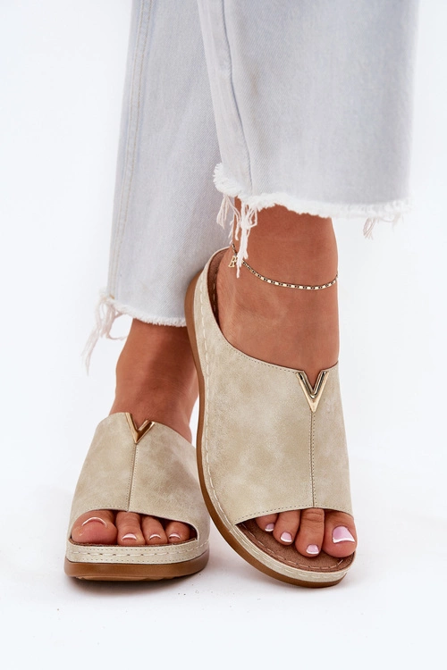 Wygodne Klapki Damskie Na Koturnie Złote Claribelle