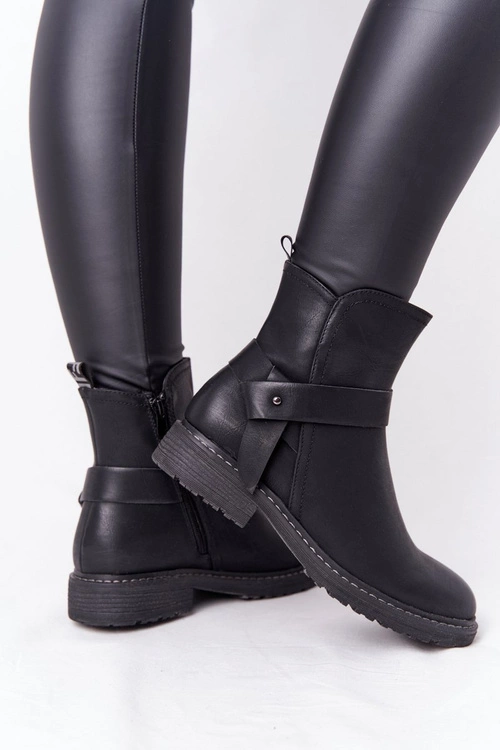 Damskie Ocieplane Botki Workery Czarne Alivia