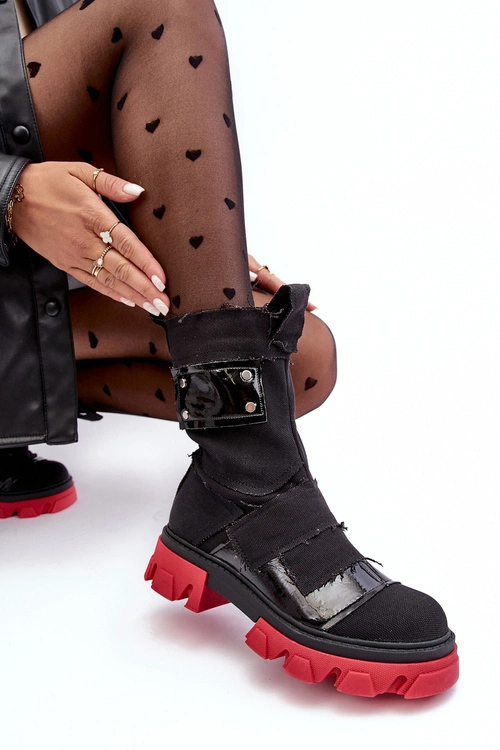 Materiałowe Botki Damskie Na Suwak Czarne Elinare