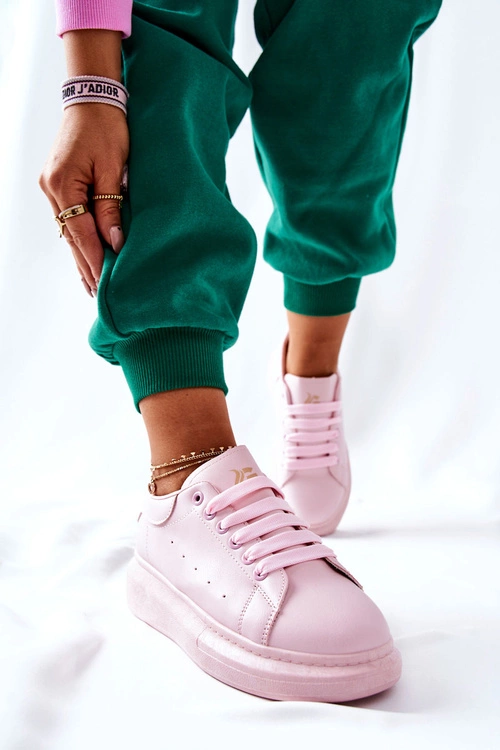 Skórzane Sportowe Buty Na Platformie Różowe Lemmy