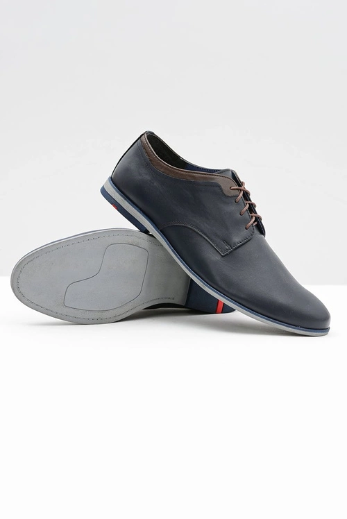 Męskie Granatowe Skórzane Półbuty Gianni