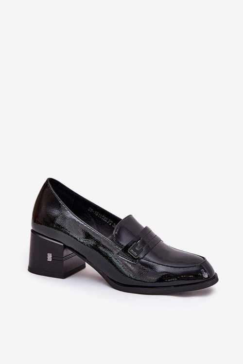 Lakierowane Skórzane Półbuty Damskie Na Obcasie Vinceza 18105 Czarne