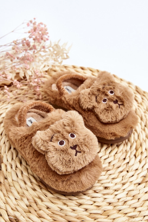Kapcie Dziecięce Futrzane Z Misiem Brązowe Dicera