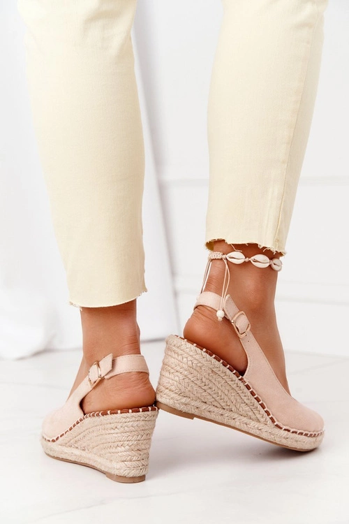 Sandały Na Koturnie Z Plecionką Beżowe Las Palomas
