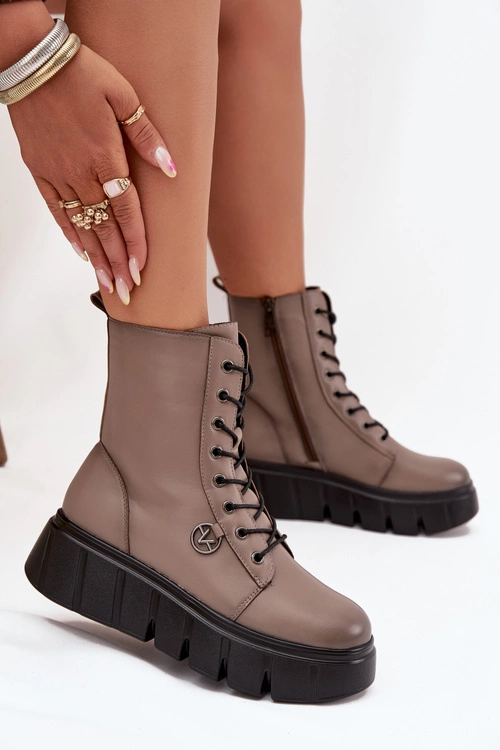 Botki Workery Damskie Na Platformie Ocieplane Vinceza 58588 Ciemnobeżowe