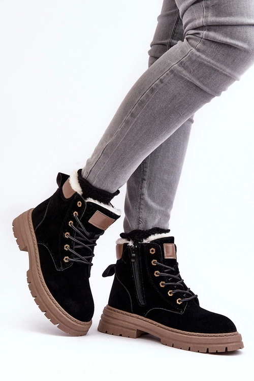 Damskie Trapery Ocieplane Futerkiem Czarne Fenan