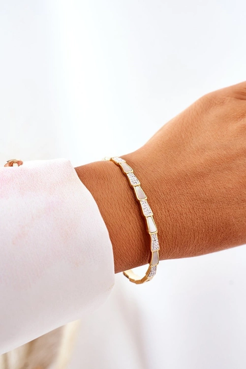 Bransoletka Stalowa Z Cyrkoniami I Perłą Złota