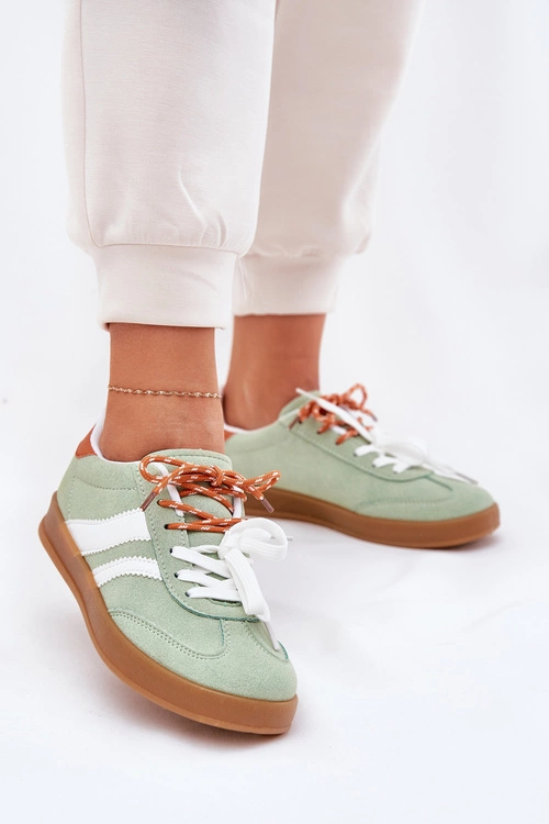 Niskie Sneakersy Damskie Z Podwójnym Sznurowaniem Zielone Ventus