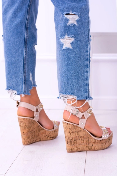 Lu Boo Beżowe Damskie Sandały Na Koturnie Ćwieki Valeria